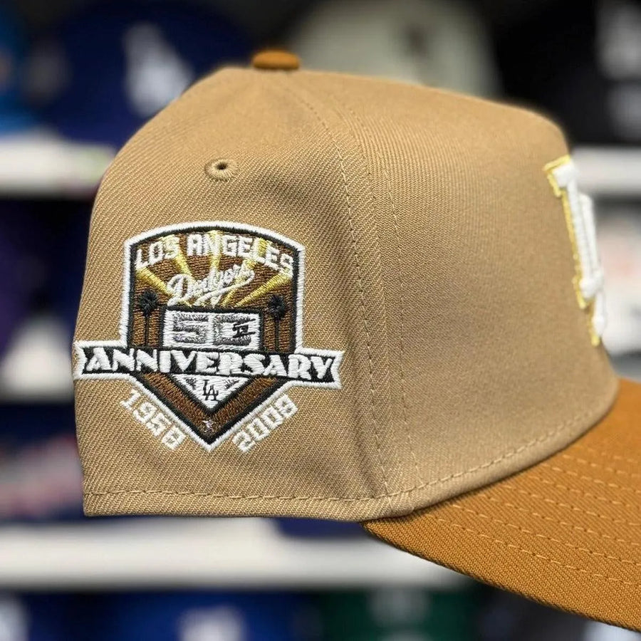 New Era Los Angeles Dodgers '50th Anniversary' A-Frame Tan/Brown 9FORTY Snapback - Product Image