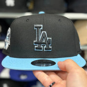 New Era Los Angeles Dodgers '50th Anniversary' Black/Baby Blue Chrome Stitch 9FIFTY Snapback - Product Image