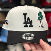 New Era Los Angeles Dodgers 'Lowrider Palm Tree' A-Frame 9FORTY Ivory/Black Snapback | Pink Under Brim - Product Image