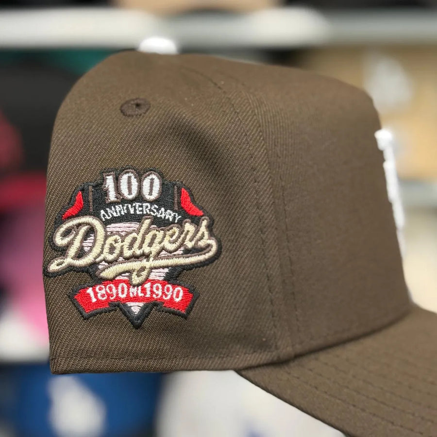 New Era Los Angeles Dodgers Upside Down Logo '100th Anniversary' A-Frame Brown/White 9FORTY Snapback - Product Image