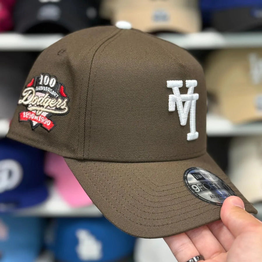 New Era Los Angeles Dodgers Upside Down Logo '100th Anniversary' A-Frame Brown/White 9FORTY Snapback - Product Image