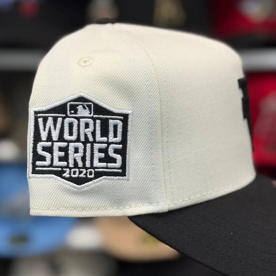 New Era Los Angeles Dodgers Upside Down Logo '2020 World Series' A-Frame Creme/Black 9FORTY Snapback - Product Image