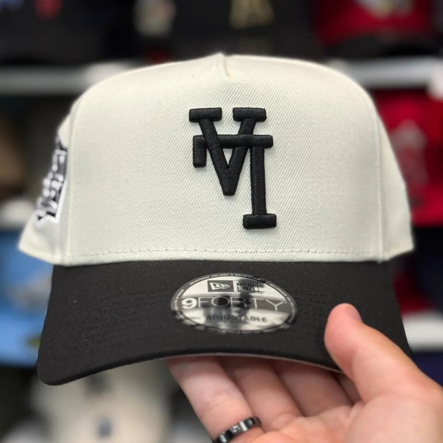 New Era Los Angeles Dodgers Upside Down Logo '2020 World Series' A-Frame Creme/Black 9FORTY Snapback - Product Image