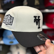 New Era Los Angeles Dodgers Upside Down Logo '2020 World Series' A-Frame Creme/Black 9FORTY Snapback - Product Image