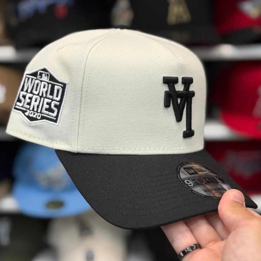 New Era Los Angeles Dodgers Upside Down Logo '2020 World Series' A-Frame Creme/Black 9FORTY Snapback - Product Image