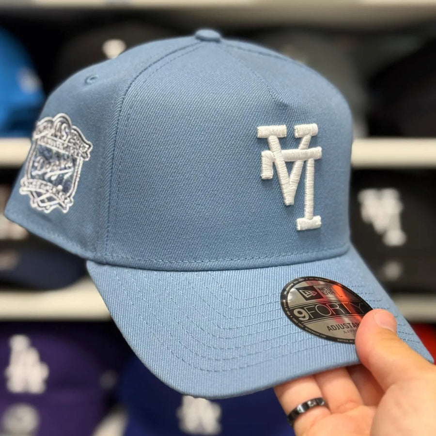 New Era Los Angeles Dodgers Upside Down Logo '40th Anniversary' A-Frame Baby Blue/White 9FORTY Snapback - Product Image