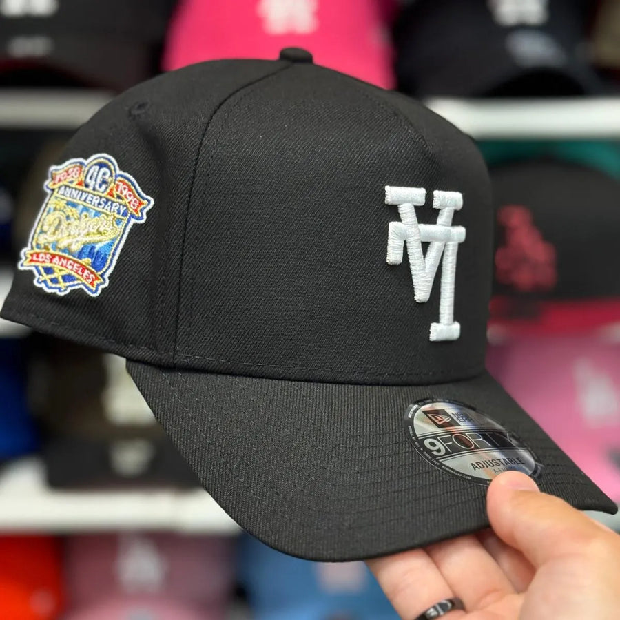 New Era Los Angeles Dodgers Upside Down Logo '40th Anniversary' A-Frame Black/White 9FORTY Snapback - Product Image