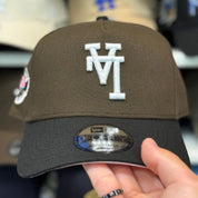 New Era Los Angeles Dodgers Upside Down Logo '50th Anniversary' A-Frame Brown/Black 9FORTY Snapback | Pink Under Brim - Product Image