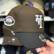 New Era Los Angeles Dodgers Upside Down Logo '50th Anniversary' A-Frame Brown/Black 9FORTY Snapback | Pink Under Brim - Product Image