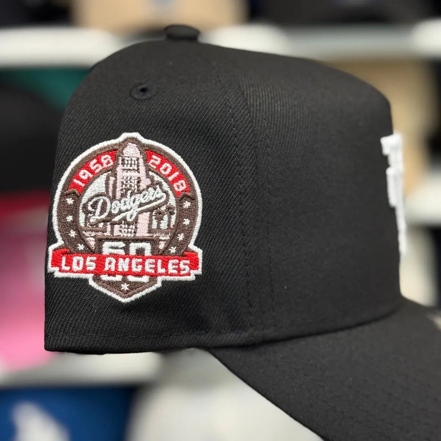 New Era Los Angeles Dodgers Upside Down Logo '60th Anniversary' A-Frame Black/White 9FORTY Snapback - Product Image