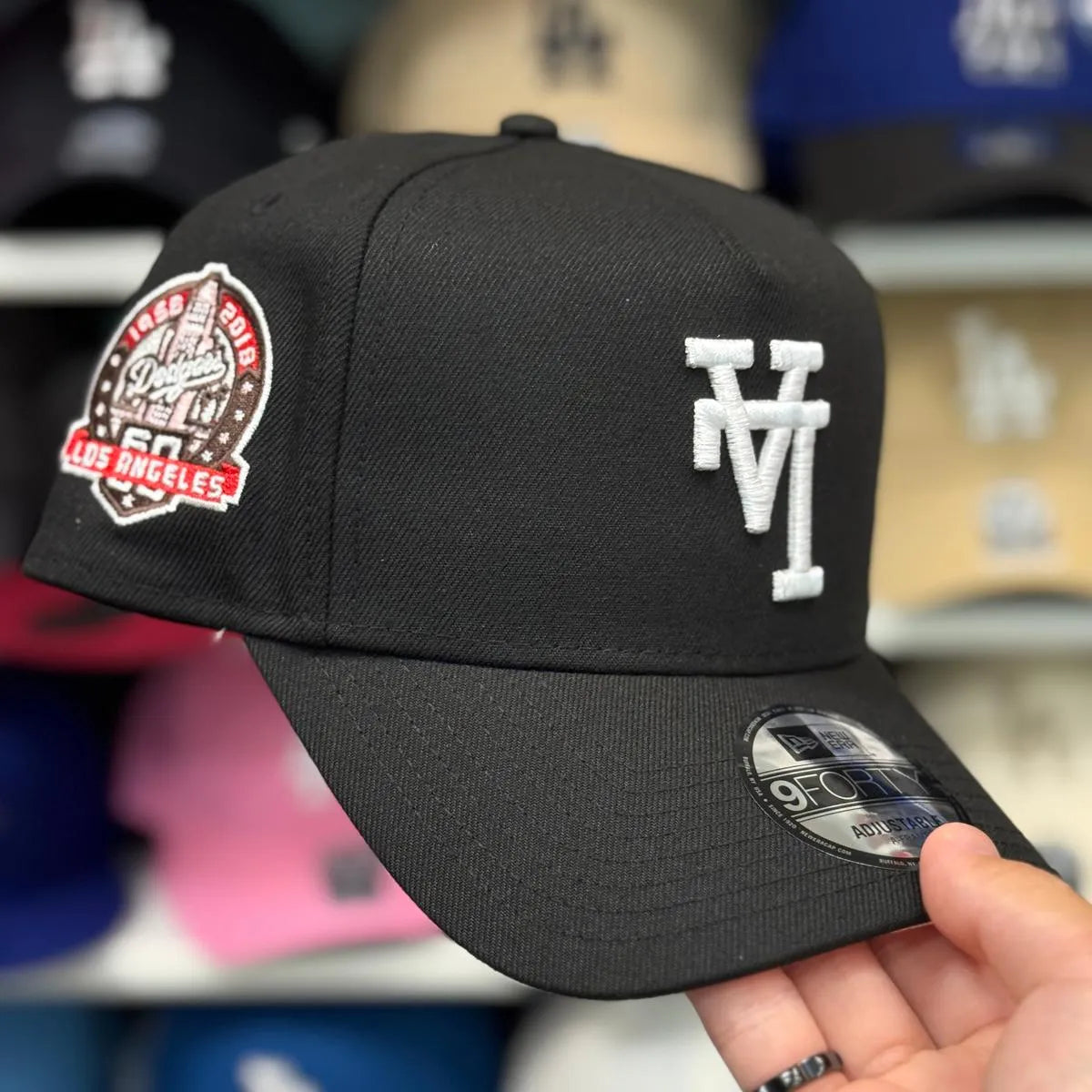 New Era Los Angeles Dodgers Upside Down Logo '60th Anniversary' A-Frame Black/White 9FORTY Snapback - Product Image