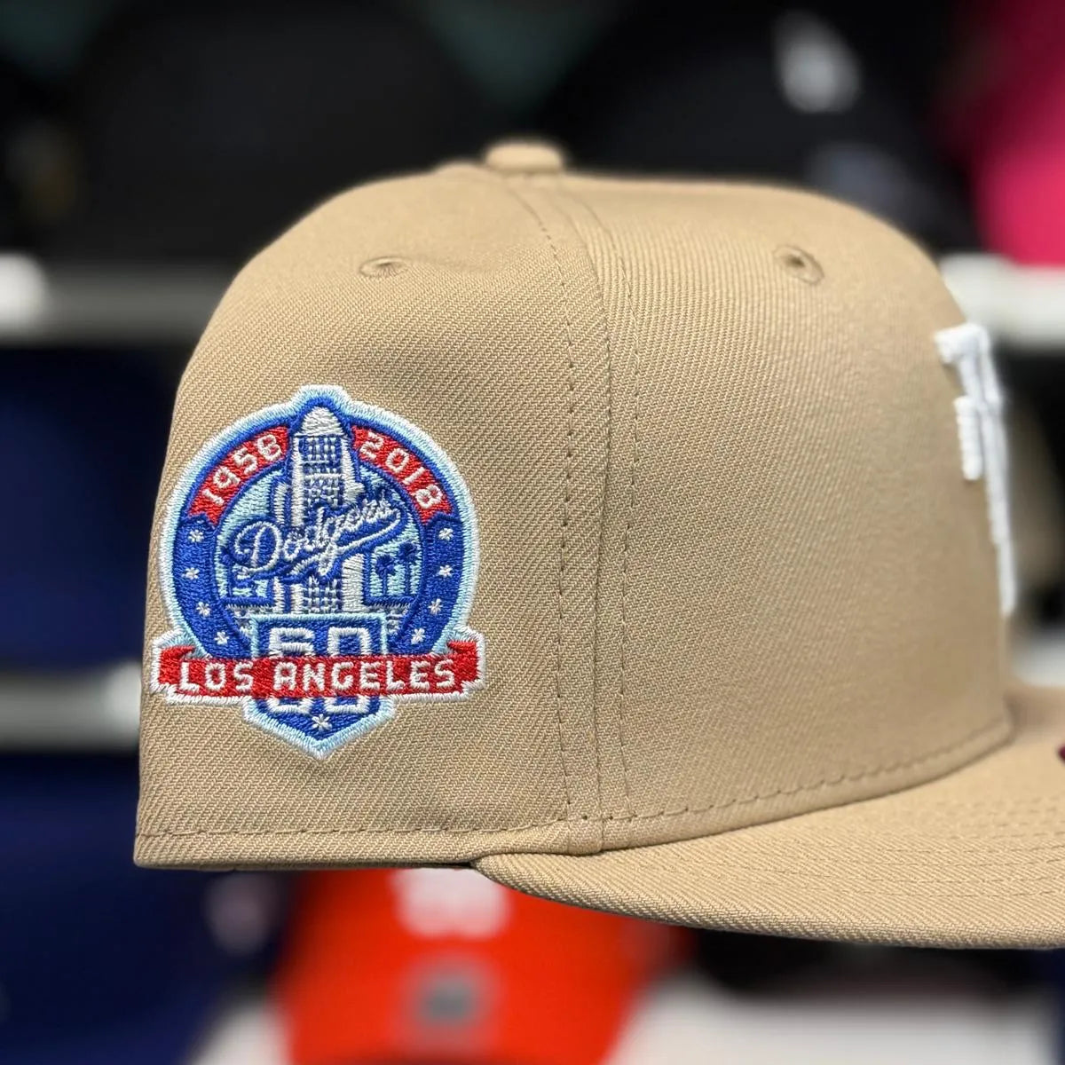 New Era Los Angeles Dodgers Upside Down Logo '60th Anniversary' Khaki 9FIFTY Snapback - Product Image