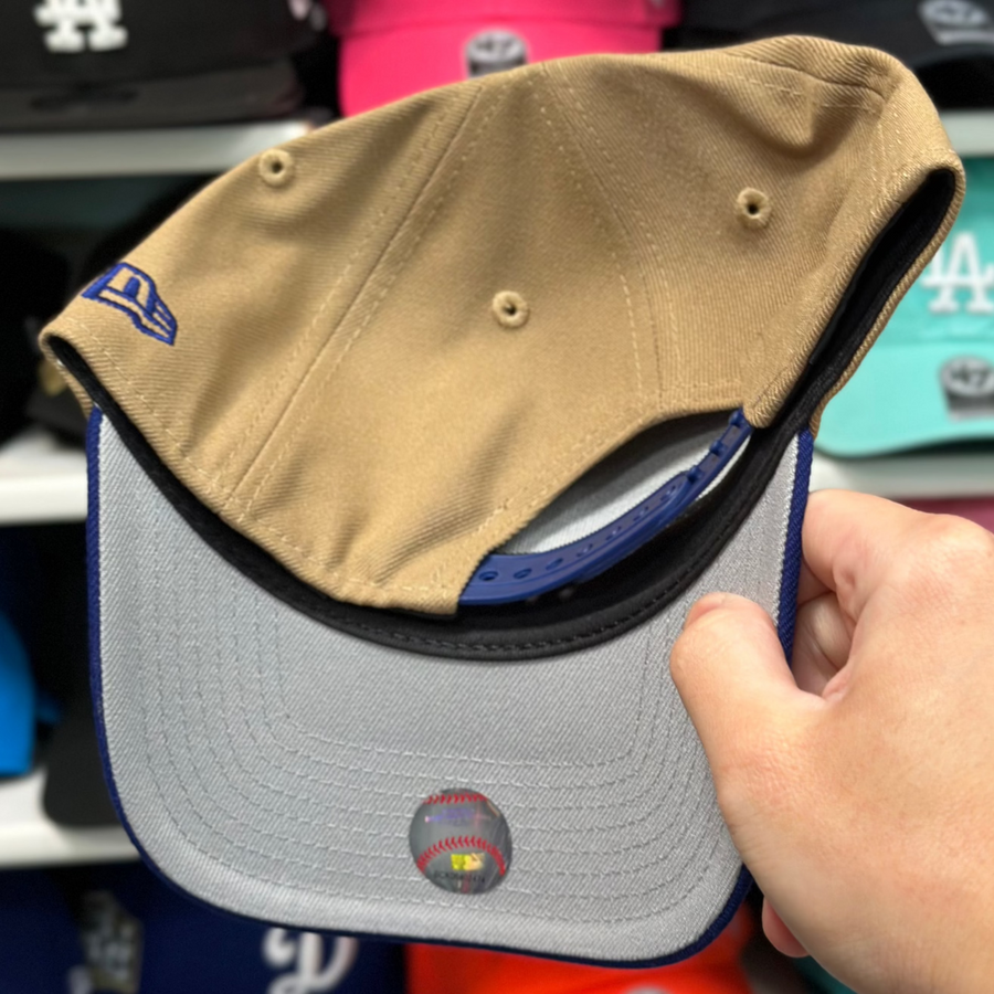 New Era Los Angeles Dodgers Upside Down Logo 'Since 1962' A-Frame Tan/Blue 9FORTY Snapback - Product Image