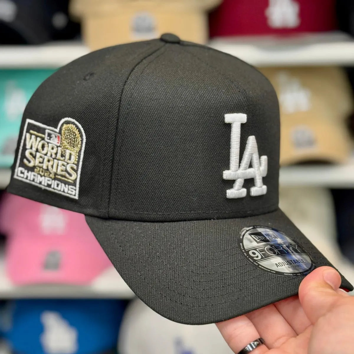 New Era Los Angeles Dodgers 'World Series' A-Frame Black 9FORTY Snapback | Red Under Brim - Product Image