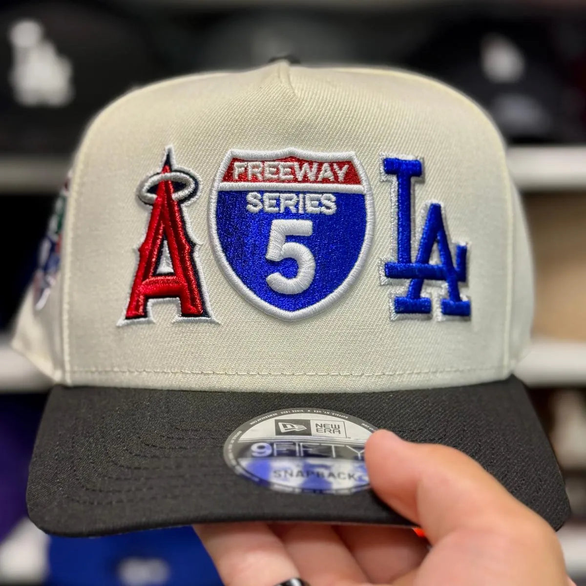 New Era Los Angeles Dodgers x Angels '5 Freeway' A-Frame Creme/Black 9FIFTY Snapback - Product Image