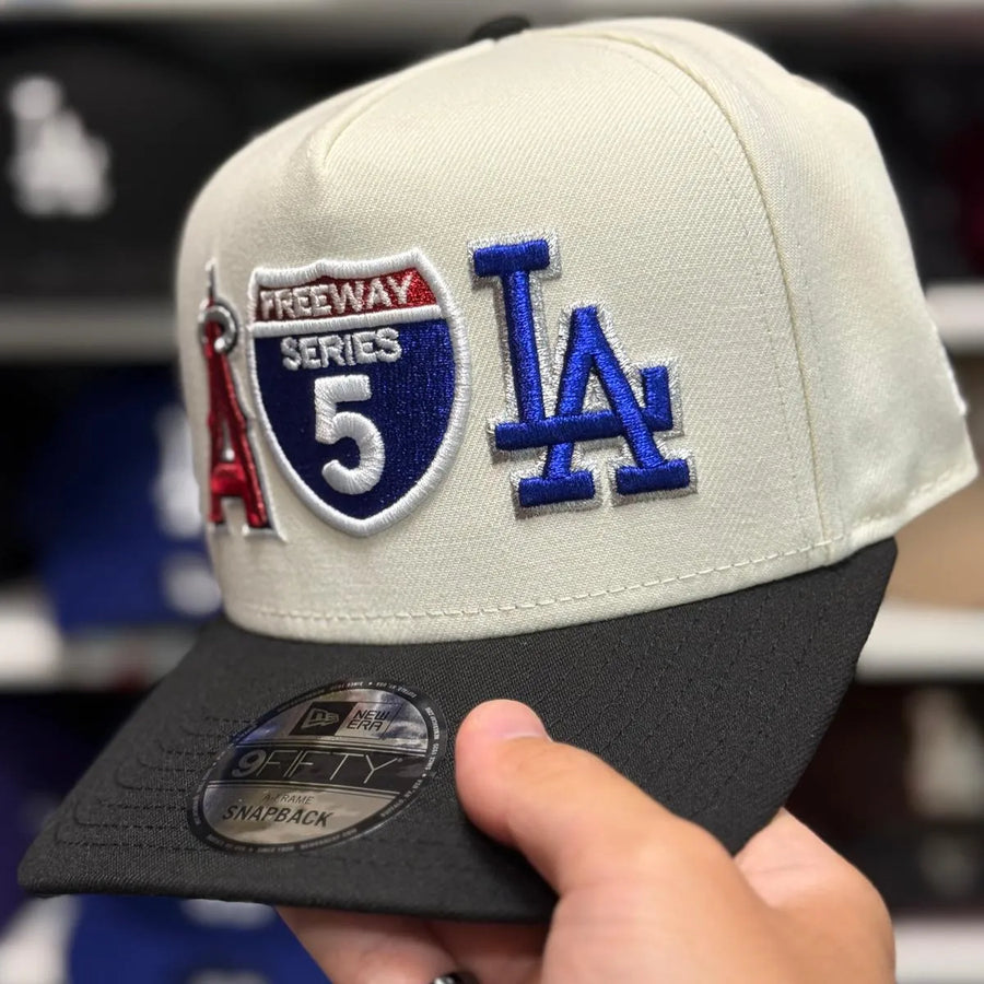 New Era Los Angeles Dodgers x Angels '5 Freeway' A-Frame Creme/Black 9FIFTY Snapback - Product Image