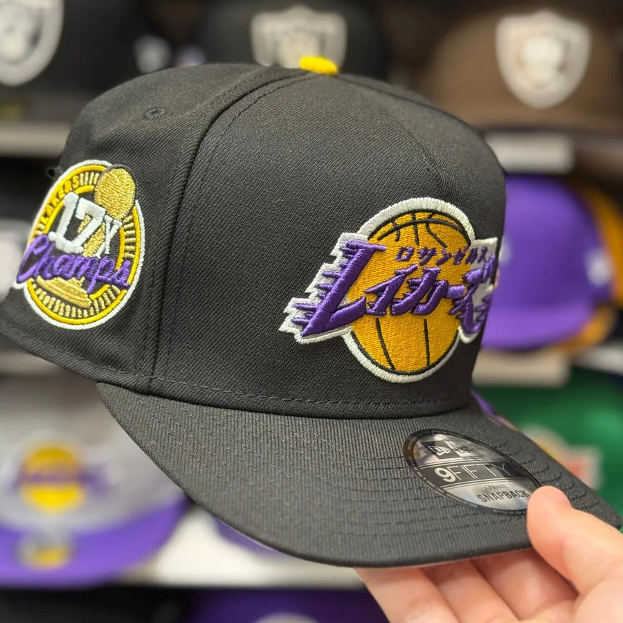 New Era Los Angeles Lakers 'Katakana 17x Champions' A-Frame Black 9FIFTY Snapback - Product Image