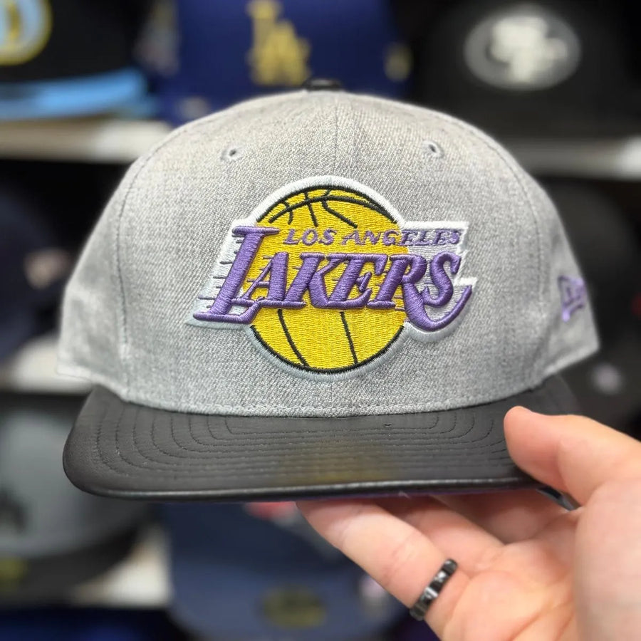 New Era Los Angeles Lakers Gray/Black Leather Vintage 9FIFTY Snapback - Product Image