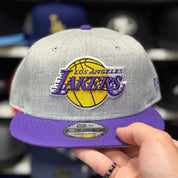 New Era Los Angeles Lakers Heather Gray/Purple 9FIFTY Snapback - Product Image