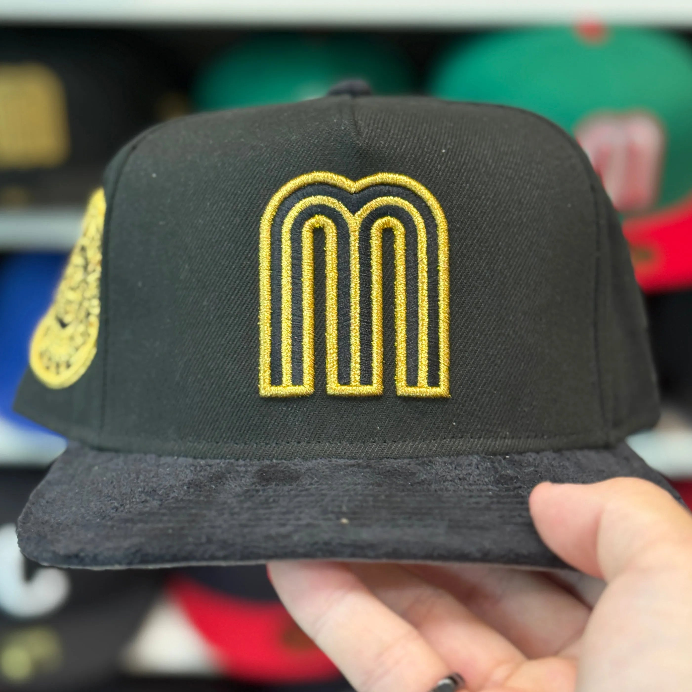 New Era Mexico 'Aztec' A-Frame Black Suede 9FIFTY Snapback - Product Image