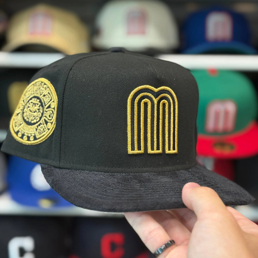 New Era Mexico 'Aztec' A-Frame Black Suede 9FIFTY Snapback - Product Image