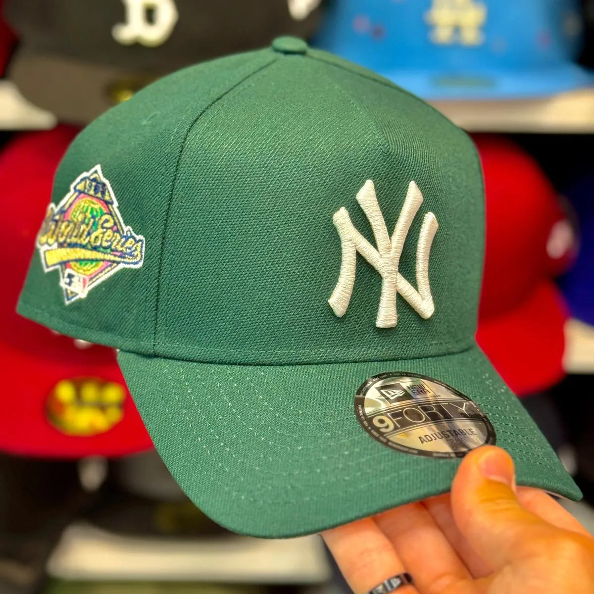 New Era New York Yankees 'World Series' A-Frame Green 9FORTY Snapback | Pink Under-brim - Product Image