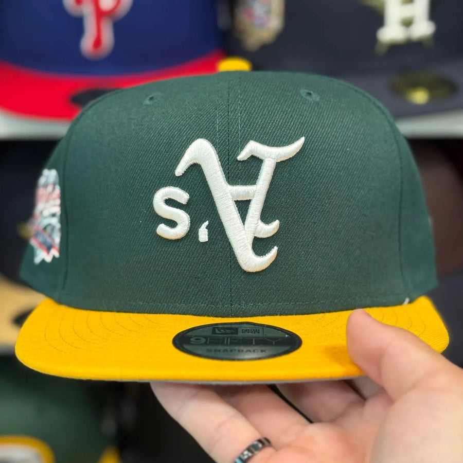 New Era Oakland Athletics Upside Down Logo '1988 World Series' Green/Yellow 9FIFTY Snapback - Product Image