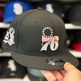 New Era Philadelphia 76ers '3x NBA Champions' Black/Pink 9FIFTY Snapback
