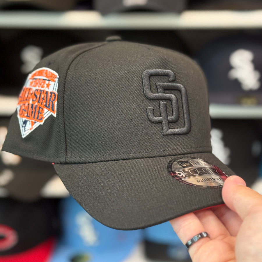 New Era San Diego Padres '1992 All Star Game' A-Frame All Black 9FORTY Snapback - Scarlet - Product Image