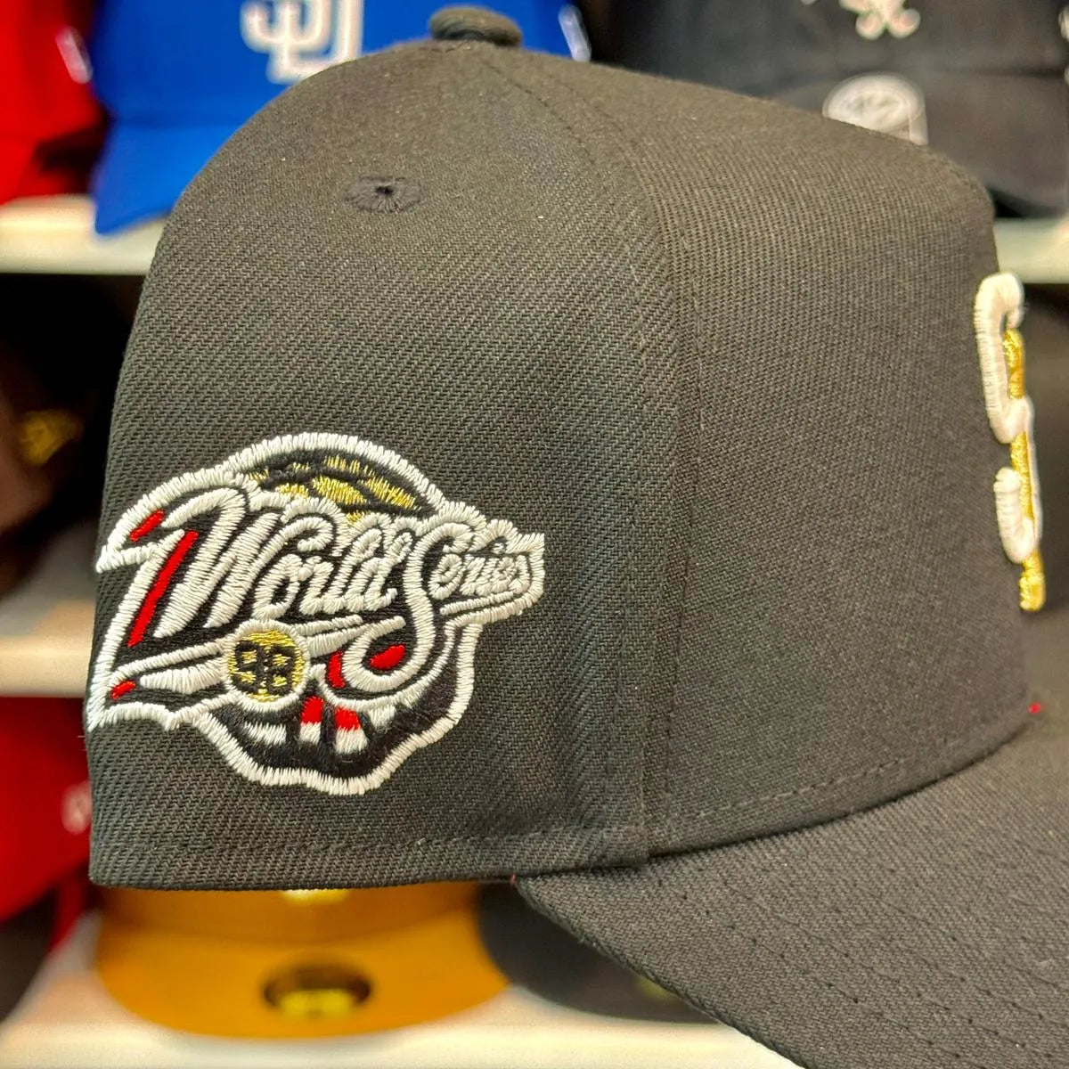 New Era San Diego Padres '1998 World Series' A-Frame Black 9FORTY Snapback | Red Under Brim - Product Image