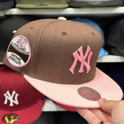 New York Yankees '50th Anniversary' Mocha Brown/Pink Mitchell & Ness Snapback - Product Image