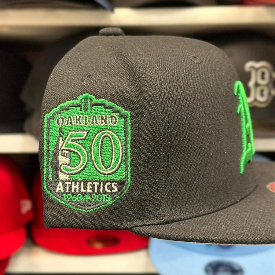 Oakland Athletics '50th Anniversary' Black/Green Mitchell & Ness Snapback - Product Image