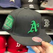 Oakland Athletics '50th Anniversary' Black/Green Mitchell & Ness Snapback - Product Image