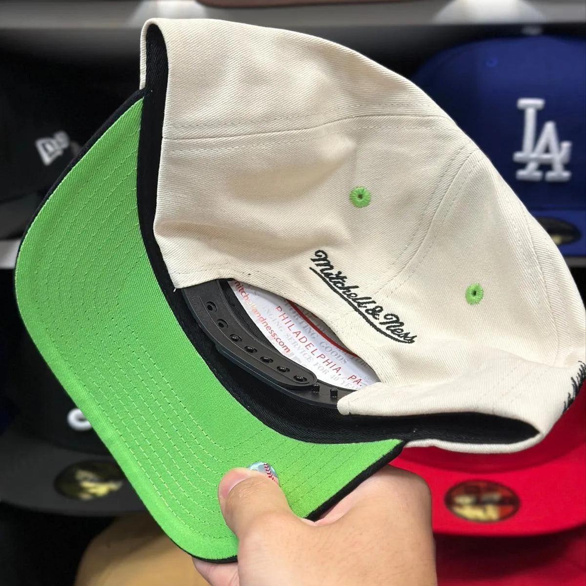 Oakland Athletics Creme/Black A-Frame Mitchell & Ness Snapback - Product Image