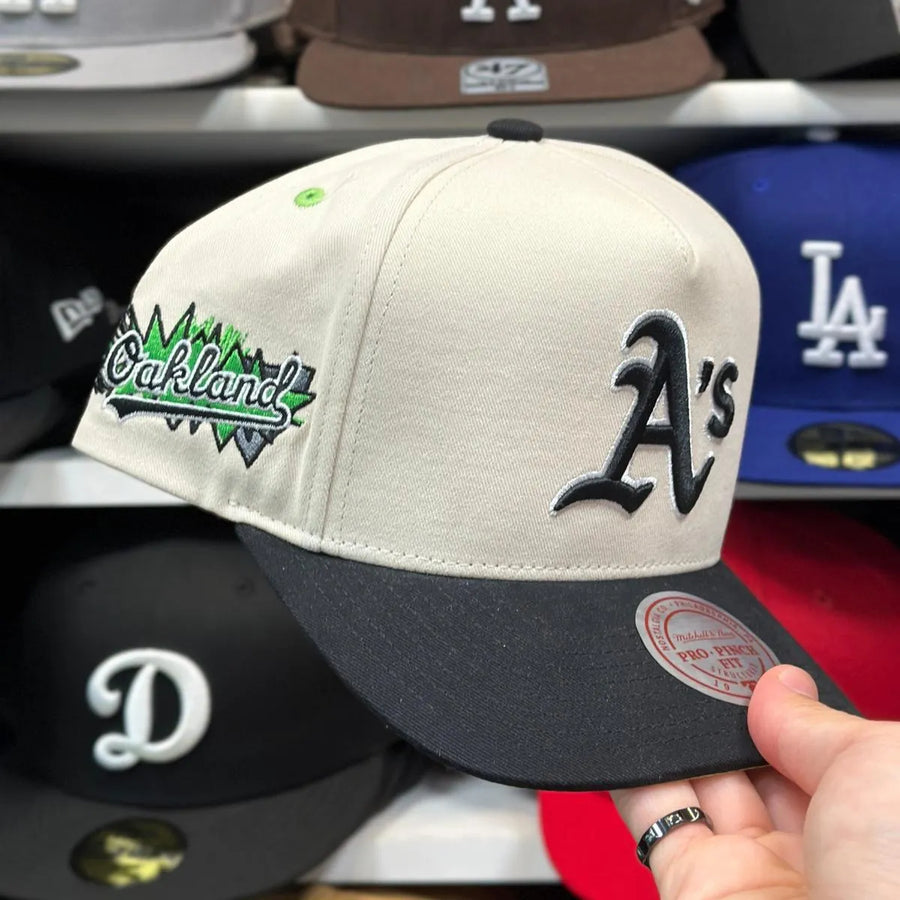 Oakland Athletics Creme/Black A-Frame Mitchell & Ness Snapback - Product Image