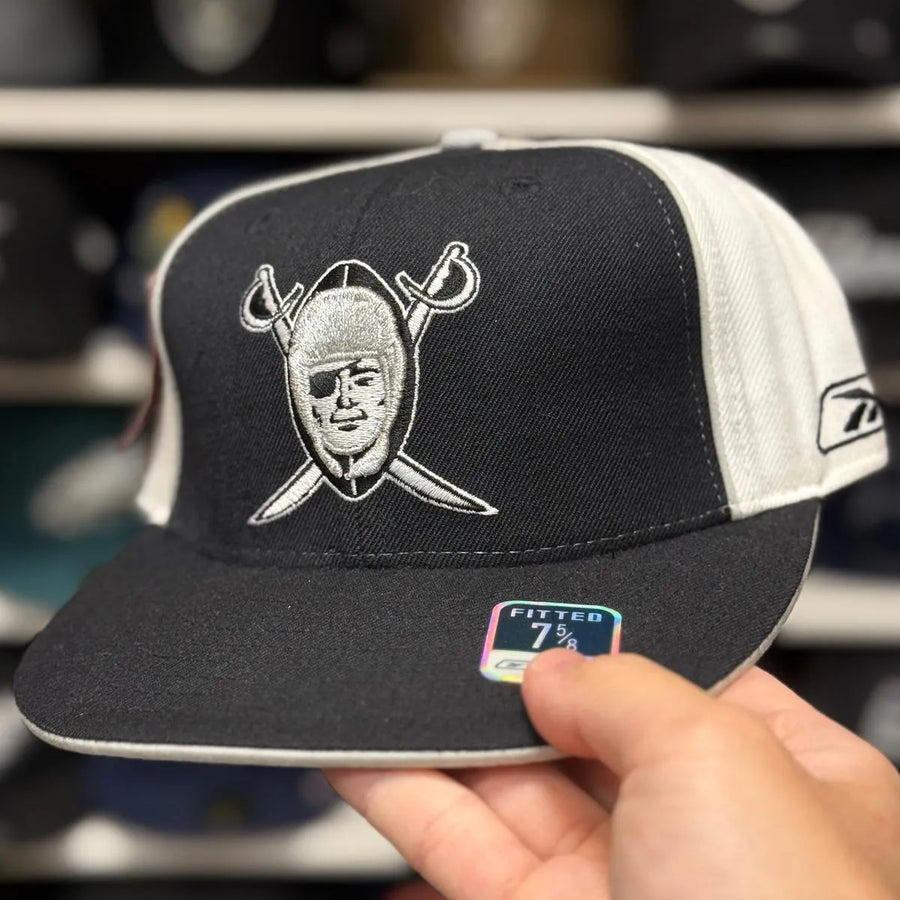 Oakland Raiders Black/White Reebok Fitted Hat - Product Image