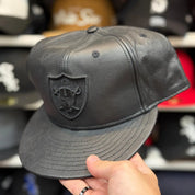 Oakland Raiders 'Full Leather' All Black Reebok Fitted Hat - Product Image