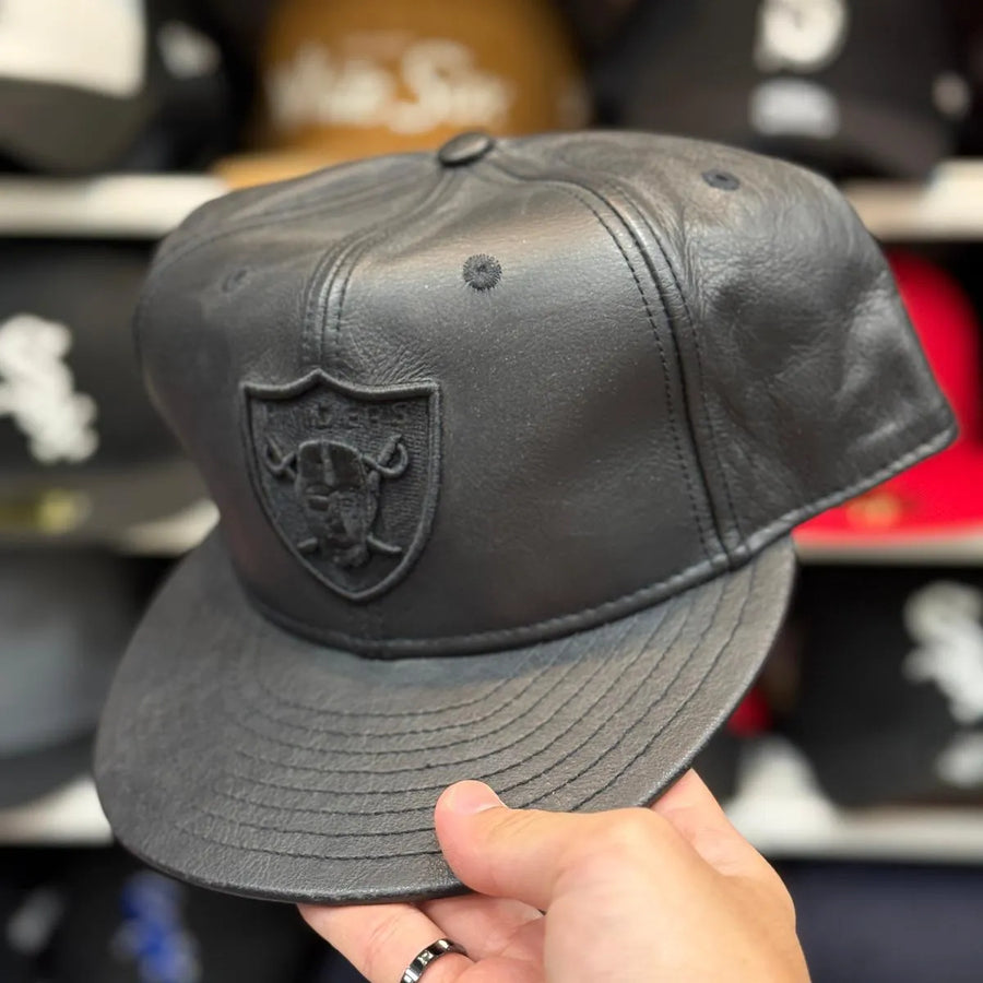 Oakland Raiders 'Full Leather' All Black Reebok Fitted Hat - Product Image