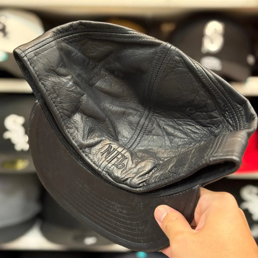 Oakland Raiders 'Full Leather' All Black Reebok Fitted Hat - Product Image