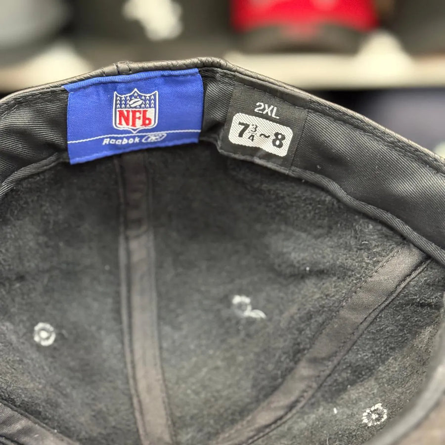Oakland Raiders 'Full Leather' All Black Reebok Fitted Hat - Product Image