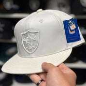 Oakland Raiders 'Full Leather' All White Reebok Fitted Hat - Product Image