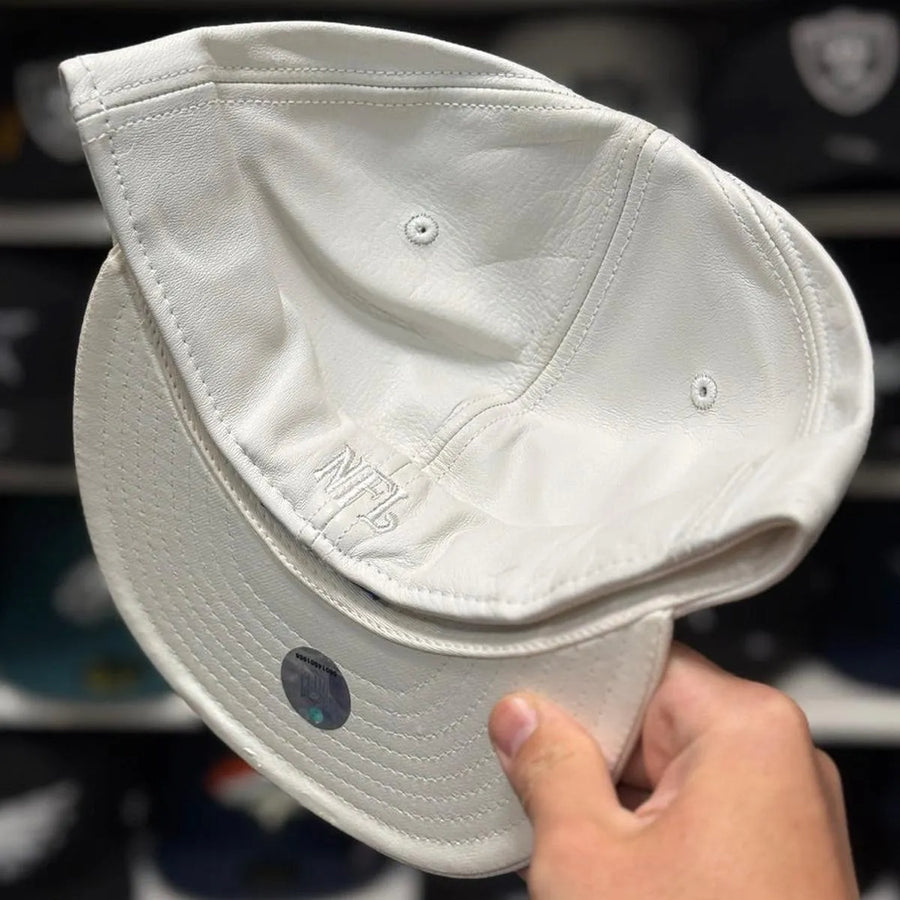 Oakland Raiders 'Full Leather' All White Reebok Fitted Hat - Product Image