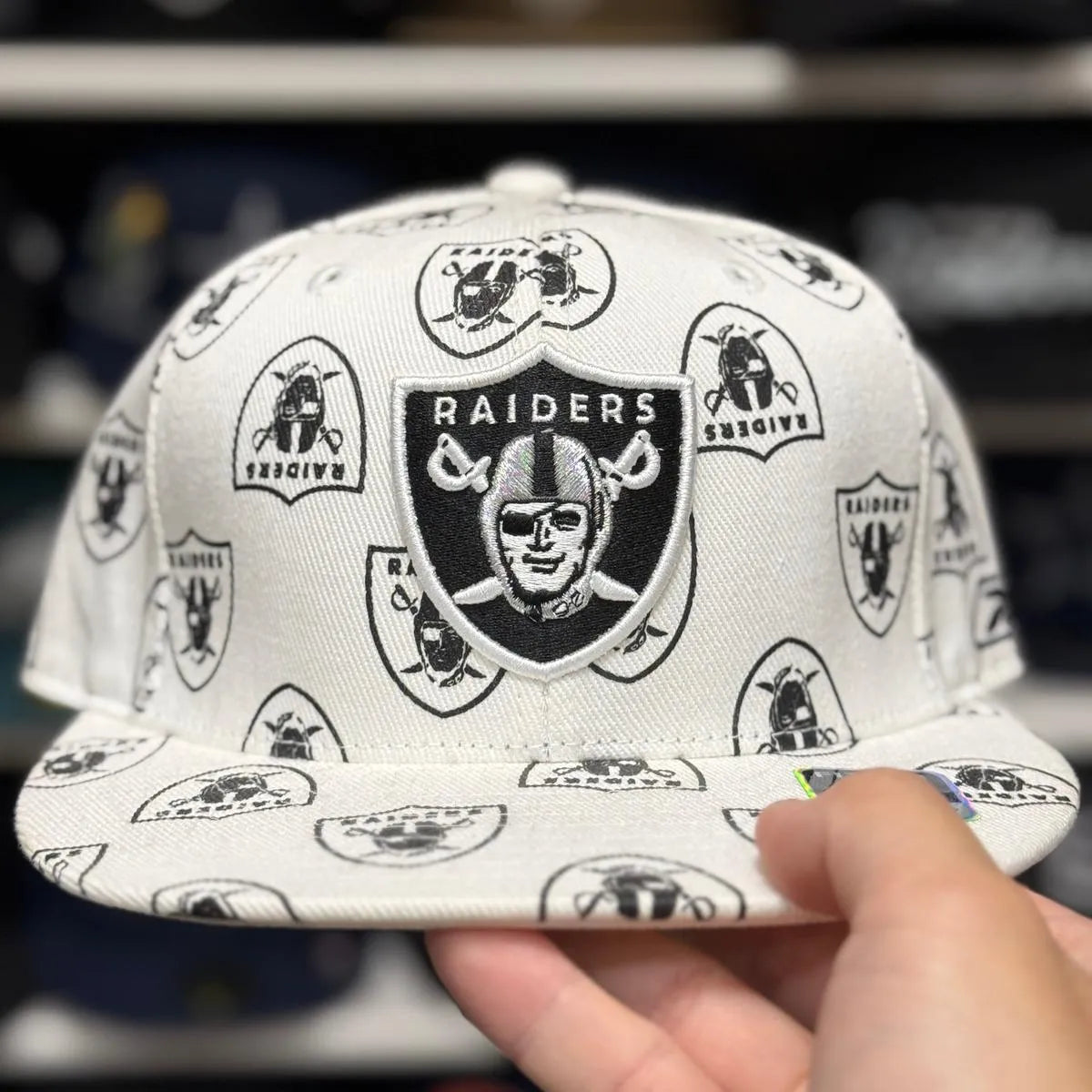 Oakland Raiders 'Monogram' White Reebok Fitted Hat - Product Image