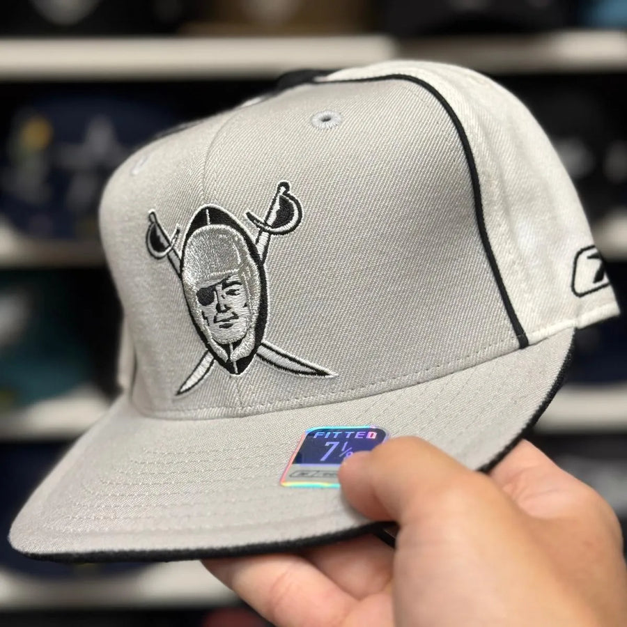 Oakland Raiders Silver/White Reebok Fitted Hat - Product Image