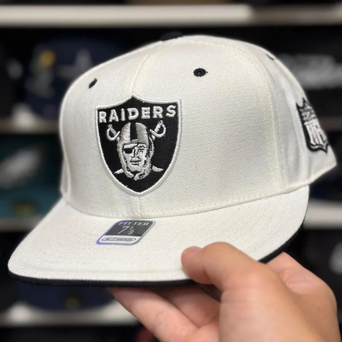 Oakland Raiders White Reebok Fitted Hat - Product Image