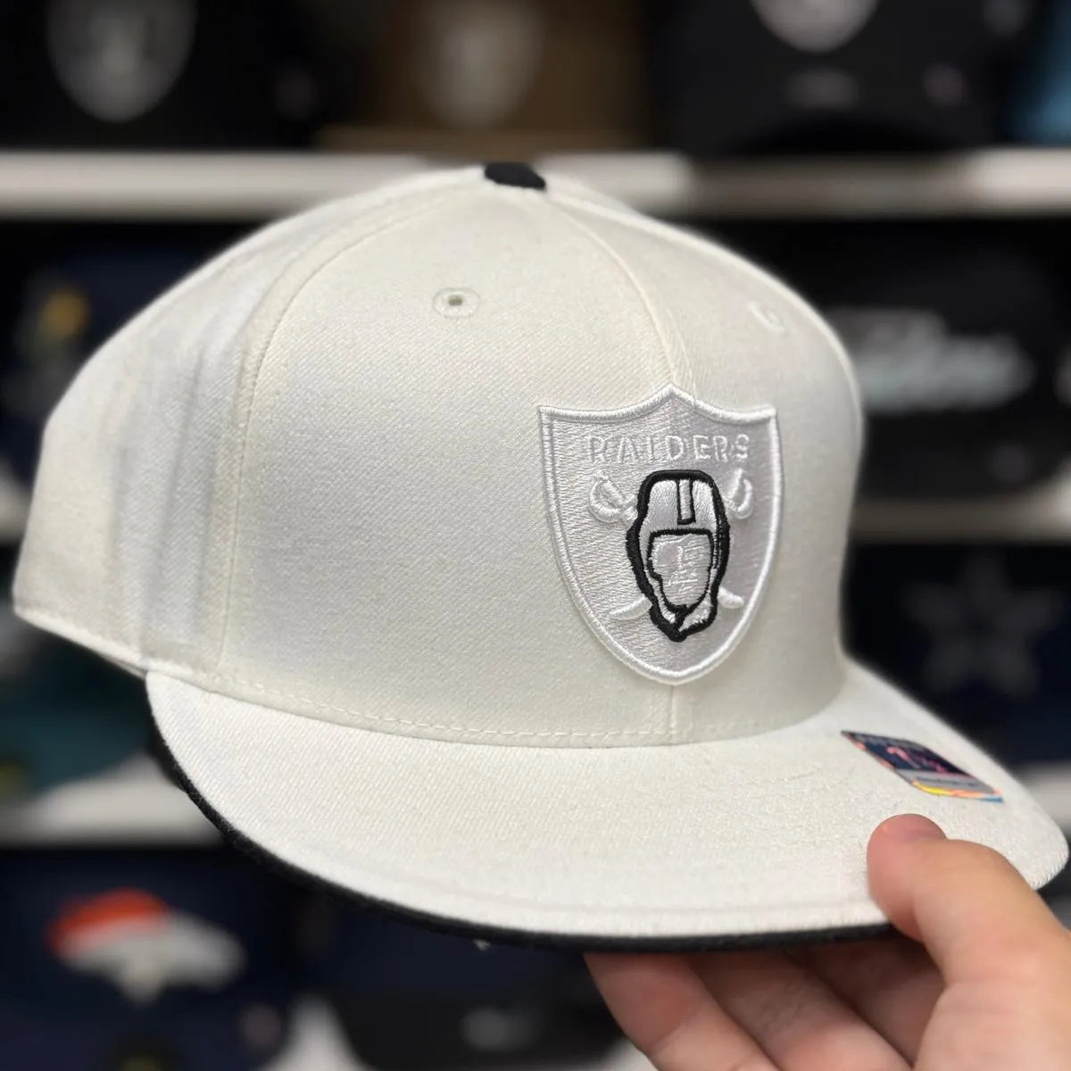 Oakland Raiders White Reebok Fitted Hat - Product Image