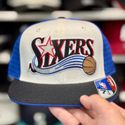 Philadelphia 76ers Vintage Reebok Fitted Hat - White/Blue - Product Image