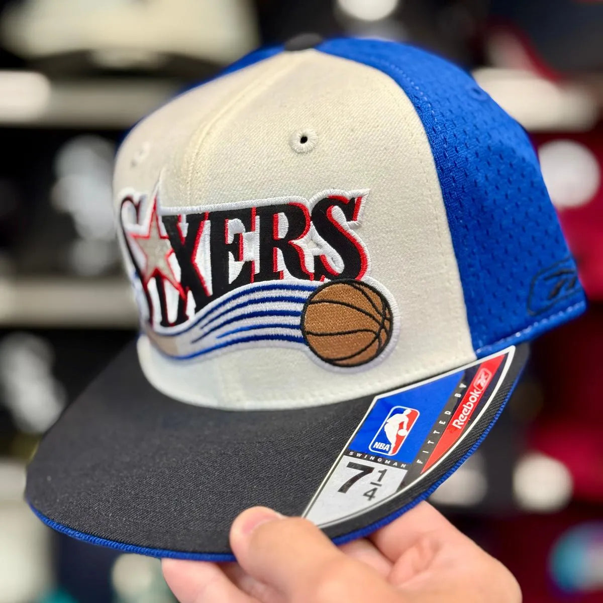 Philadelphia 76ers Vintage Reebok Fitted Hat - White/Blue - Product Image