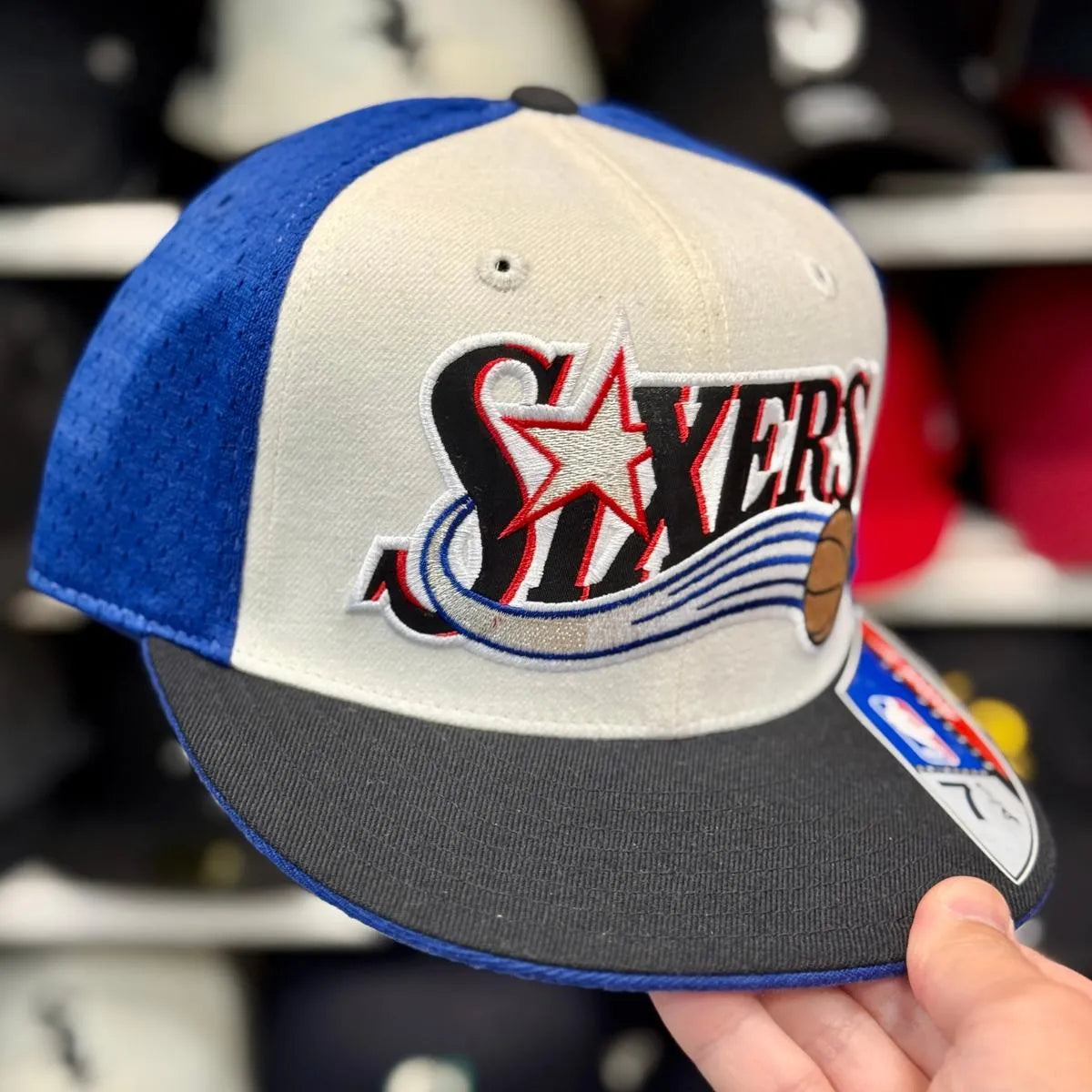 Philadelphia 76ers Vintage Reebok Fitted Hat - White/Blue - Product Image