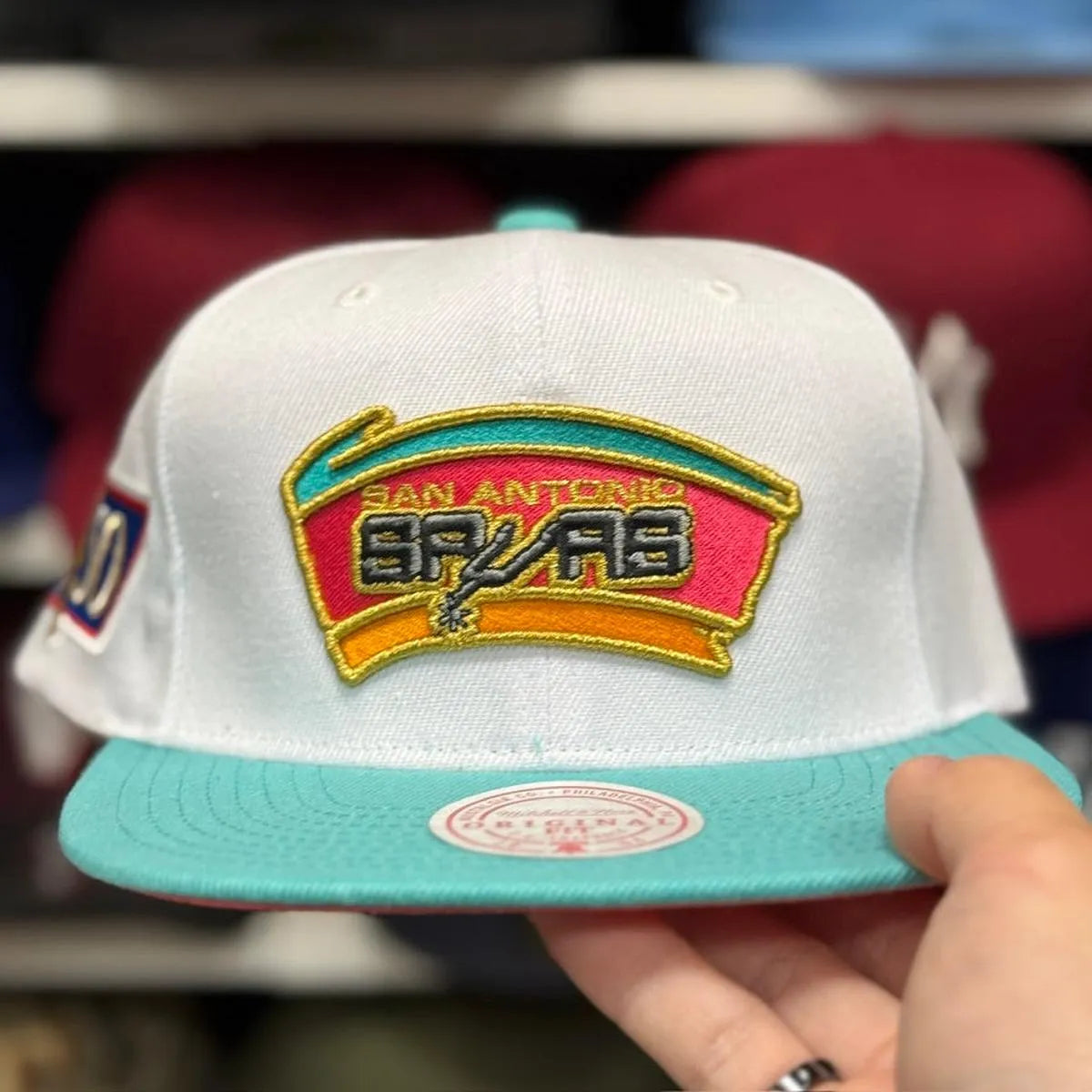 San Antonio Spurs 'NBA 50th' White/Turquoise Mitchell & Ness Snapback - Product Image